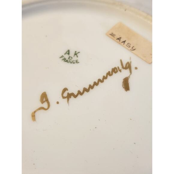 A K LIMOGES FRANCE Hand Painted Porcelain Mallard Bird Plate Gold Trim Signed - Picture 3 of 8